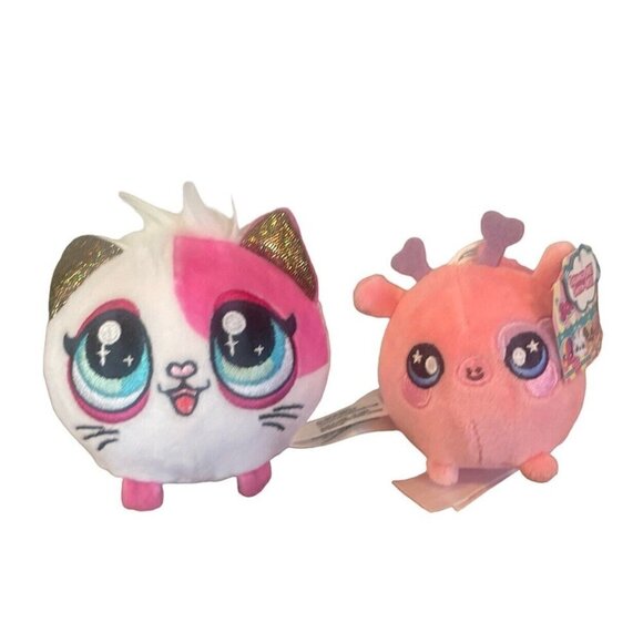 Squeezamals Lot Of 2 Slow Rise One Backpack Clip / 3” Cat Pink Valentine Devil - Picture 1 of 9